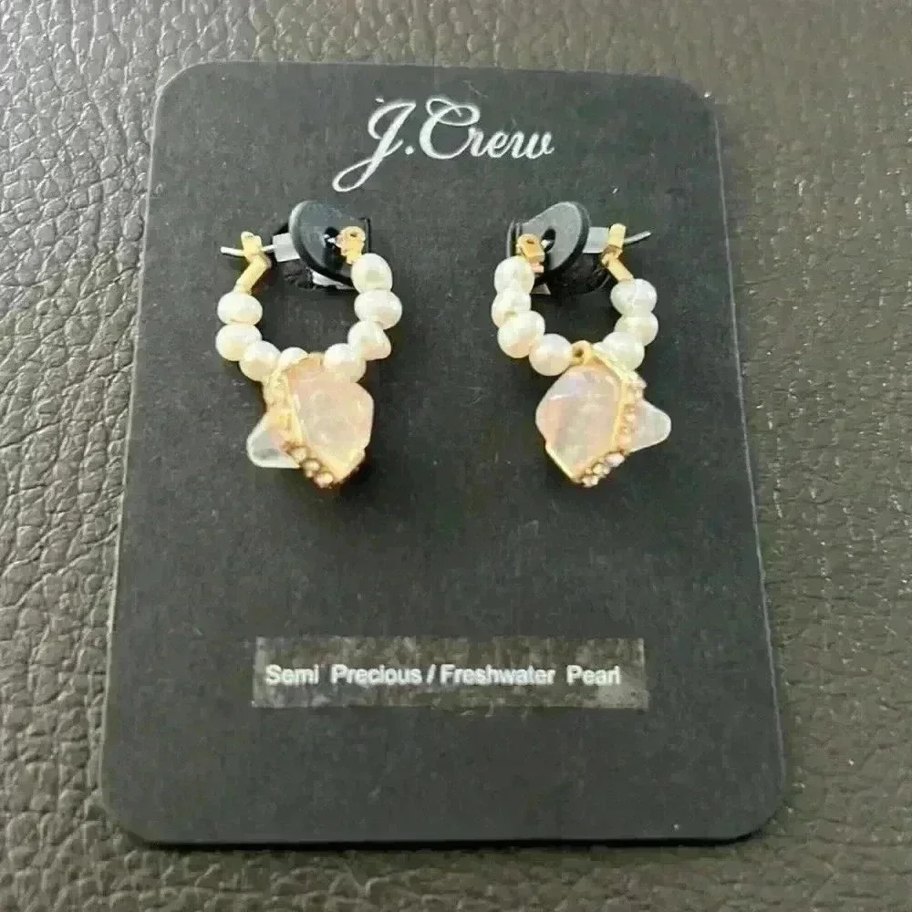 J Crew Fresh Water Quartz Hoop Earrings